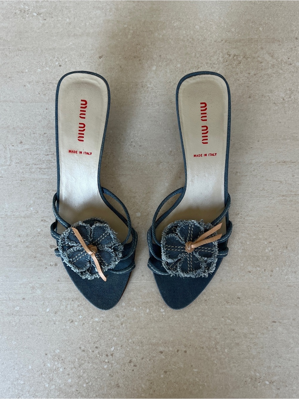Vintage Miu Miu Denim Floral Kitten Heels